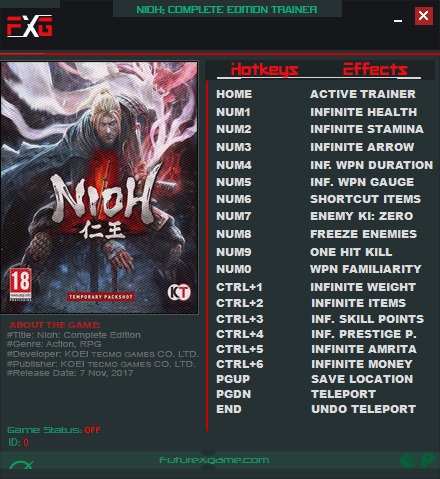 Nioh : Complete Edition v1.21 Trainer +17
